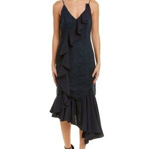 C/MEO Collective - blue ruffled accent - deep v neck cocktail dress